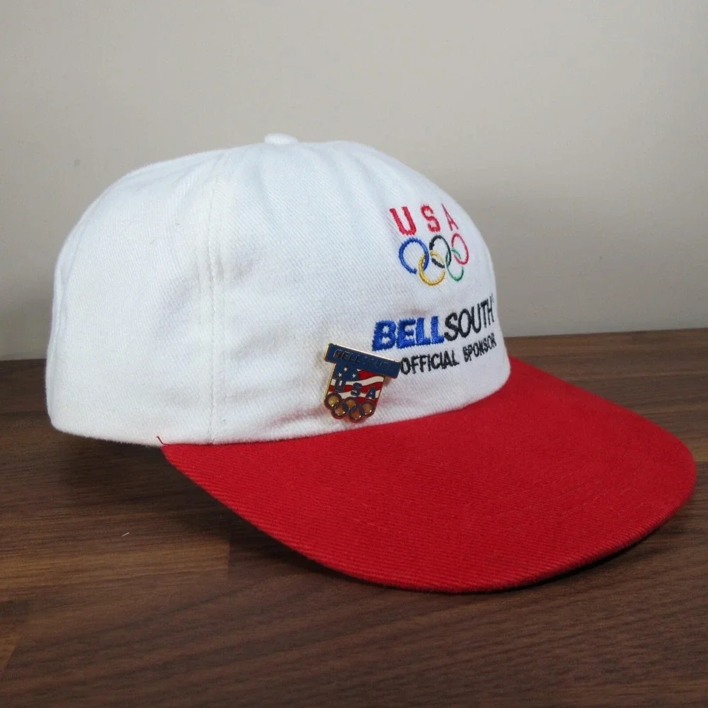 Vintage US‎ Olympics Hat 1996 Atlanta Strap Back Made In USA Bell South With Pin